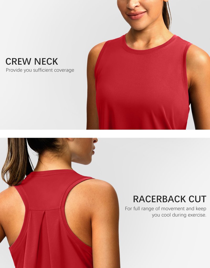 Women's Workout Tops Racerback Athletic Tank Tops Sleeveless Loose Fit Yoga Running Gym Shirts for Women(Red,L)