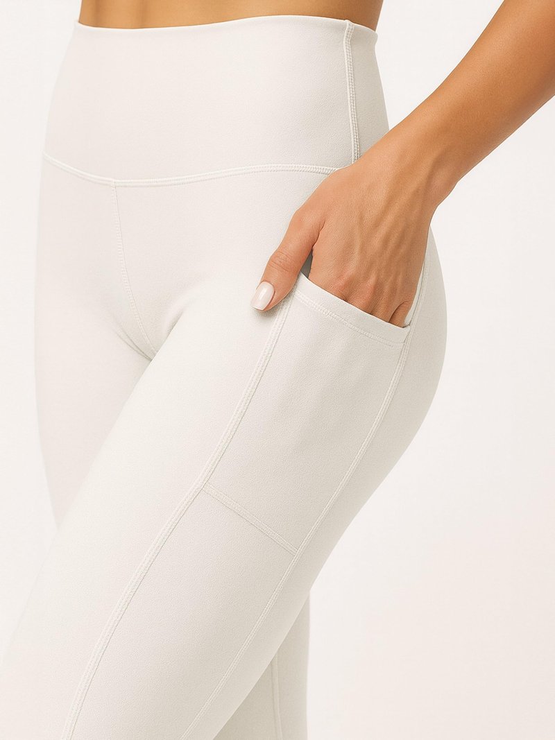 Conceited Leggings with Pockets for Women Tummy Control - High Waist - Pockets - Workout - Yoga - ⅞ - Off White - Large