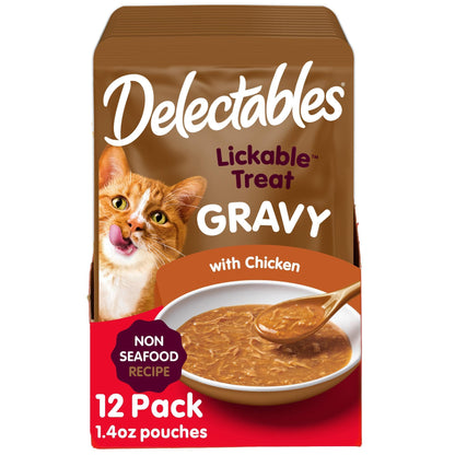 Hartz Delectables Gravy Non-Seafood Lickable Wet Cat Treat & Food Topper, Chicken, 12 Pack, 1.40 Ounce (Pack of 12)