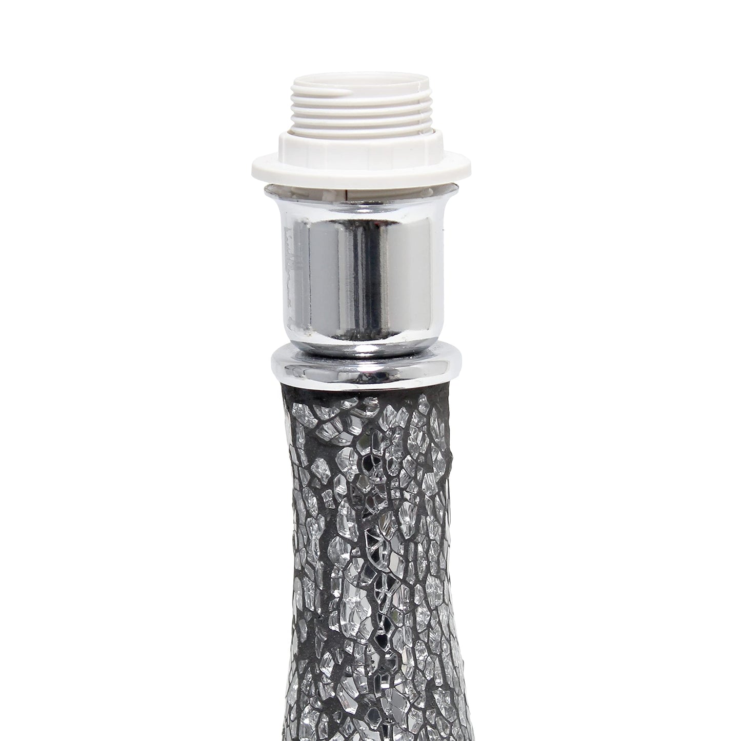 Simple Designs LT3039-BLK 14.17” Contemporary Mosaic Tiled Glass Genie Standard Table Lamp with Matching Fabric Shade for Home Décor, Bedroom, Living Room, Foyer, Office, Black/Silver