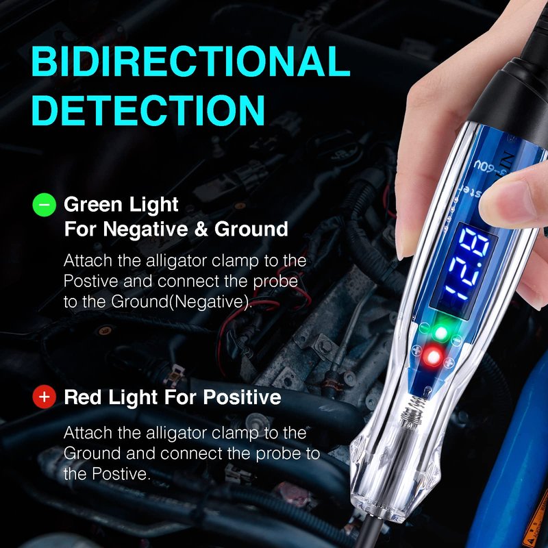 AWBLIN Automotive Test Light 3-60V DC Digital LED Circuit Tester, Heavy Duty Light Tester with Voltmeter, Auto Bidirectional Voltage Tester Electric Test Pen