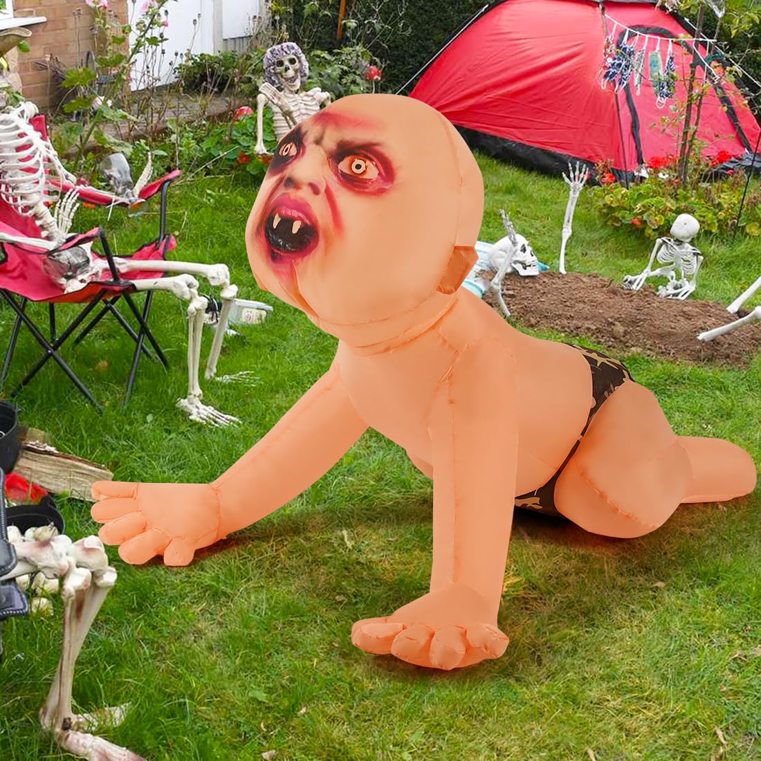 GOOSH 4 FT Halloween Inflatable Zombie Outdoor Decorations Blow Up Yard Scary Zombie with Built-in LEDs for Indoor Garden Lawn Party Decor