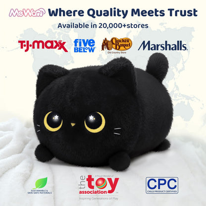 Mewaii 8'' Soft Black Cat Plush Pillow – Adorable Cuddle Plush Toy, Squishy Stuffed Animal for Kids, Adults, and Plushie Lovers, Perfect for Hugging and Relaxing