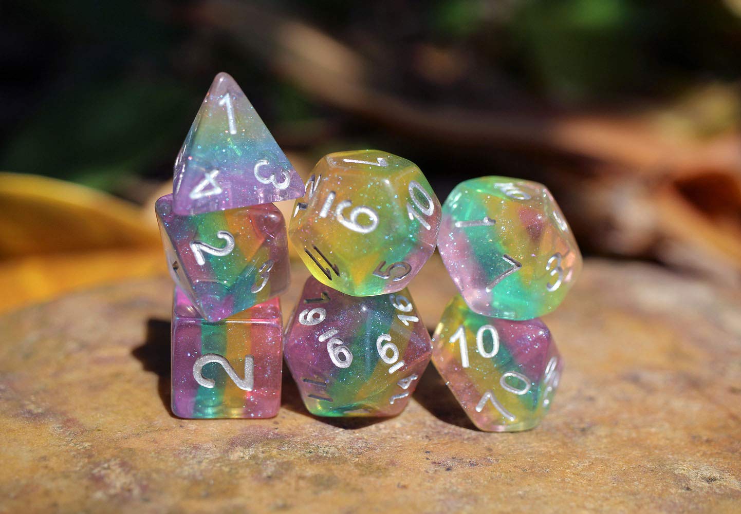Dice DND Dice Set Glitter Rainbow Dice Fit Dungeons and Dragons D&D RPG Role Playing Game Pathfinder MTG Table Game Transparent Polyhedral Dice Set (Sparkly Rainbow)