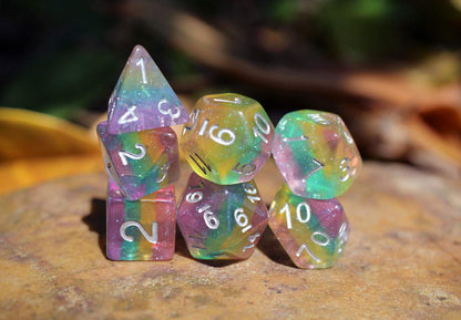 Dice DND Dice Set Glitter Rainbow Dice Fit Dungeons and Dragons D&D RPG Role Playing Game Pathfinder MTG Table Game Transparent Polyhedral Dice Set (Sparkly Rainbow)