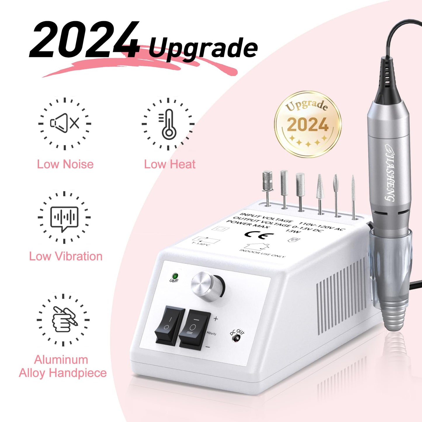 20000RPM Electric Nail Drill Professional Nail File Drill Acrylic Nails Kit for Manicure Gel Nail Polish Remover with 1 Pack of Sanding Bands(Pink)