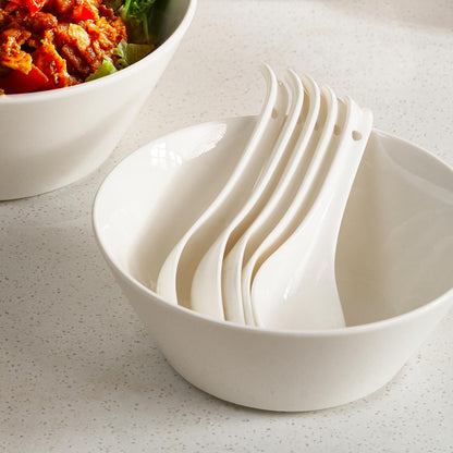 DOWAN Soup Spoons, Ceramic Asian Soup Spoons, White Japanese Spoon Large for Ramen Pho Wonton Dumpling Miso, Deep Oval Hook Design, Set of 4 (4, White)