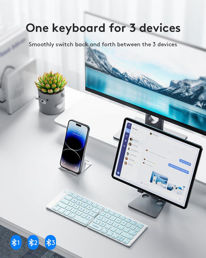 Samsers Foldable Bluetooth Keyboard - Portable Wireless Keyboard with Stand Holder, Rechargeable Full Size Ultra Slim Folding, Compatible iOS Android Windows Smartphone Tablet and Laptop - Black
