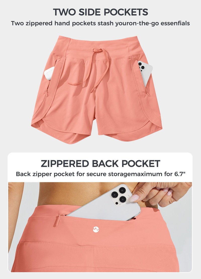 Willit Women's 7" Athletic Running Long Shorts Workout Hiking Shorts Quick Dry High Waisted Active Zipper Pocket Coral 3XL