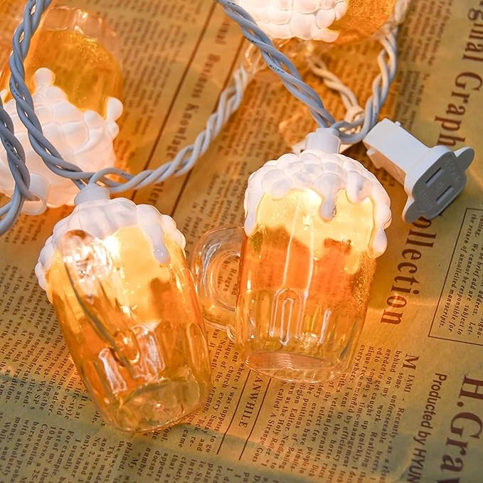 Beer Mug String Lights Plug in, 8.5Ft Summer Beer Party Decorations String Lights with 10 Beer Cup Lights, Hanging Beer Cup Fairy Lights for Outdoor Bar Birthday Summer Themed Party Wedding Decor