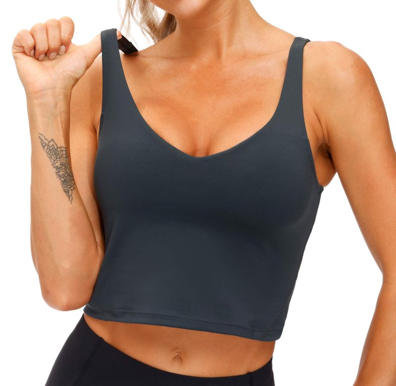 Women’s Longline Sports Bra Wirefree Padded Medium Support Yoga Bras Gym Running Workout Tank Tops (Charcoal Grey, Large)
