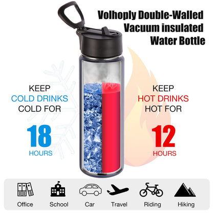 Volhoply 24 Ounce Insulated Water Bottle with Straw Lid,Stainless Steel Wide Mouth Sport Bottles with Handle,Double Wall Vacuum Cups Keep Cold,Reusable Travel Thermal Cups For Holder,Gym(Navy,1)
