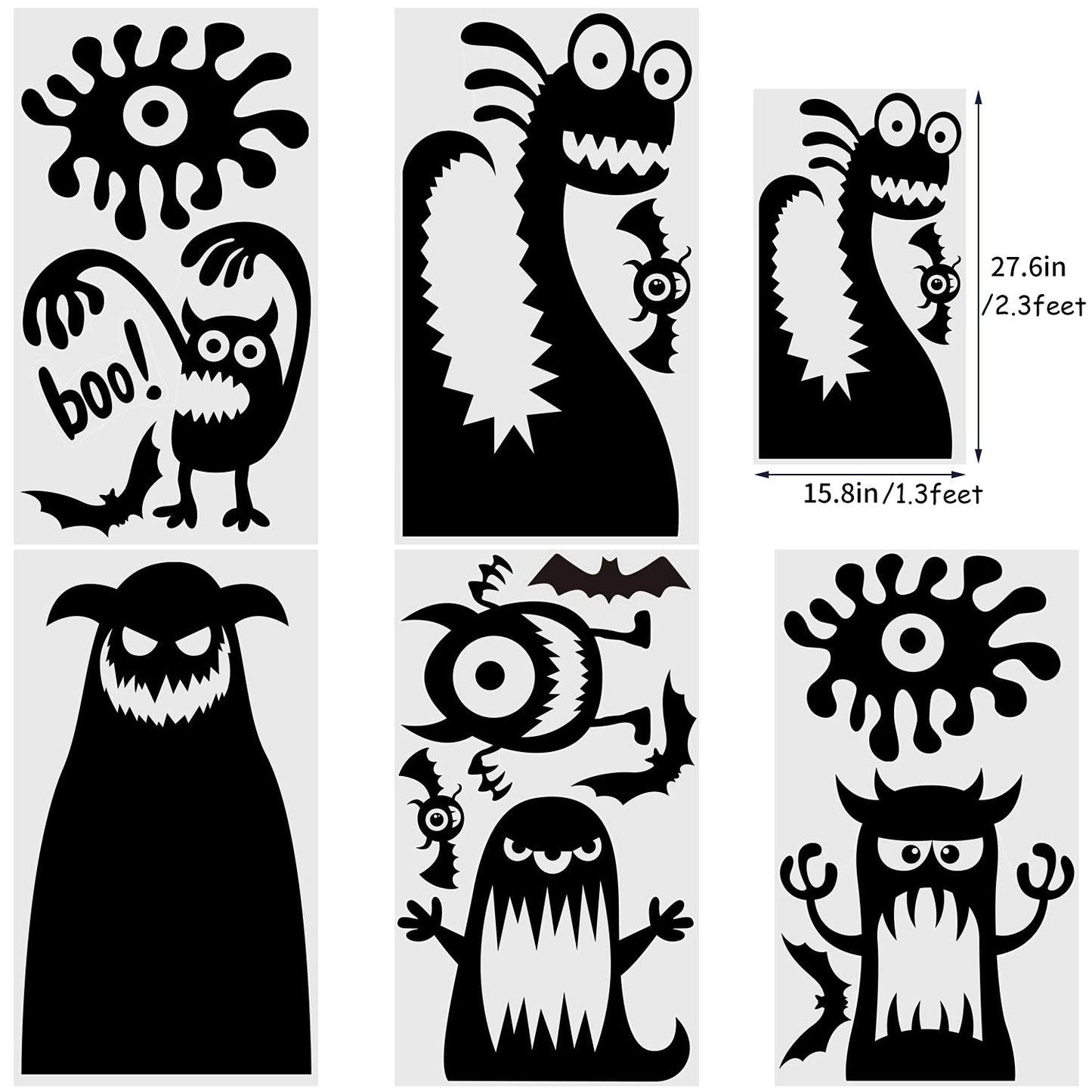 DIYASY Halloween Large Window Decoration Clings,5 Monster Silhouette Window Stickers Decals for Halloween Indoor,Room and Kids Party Decor