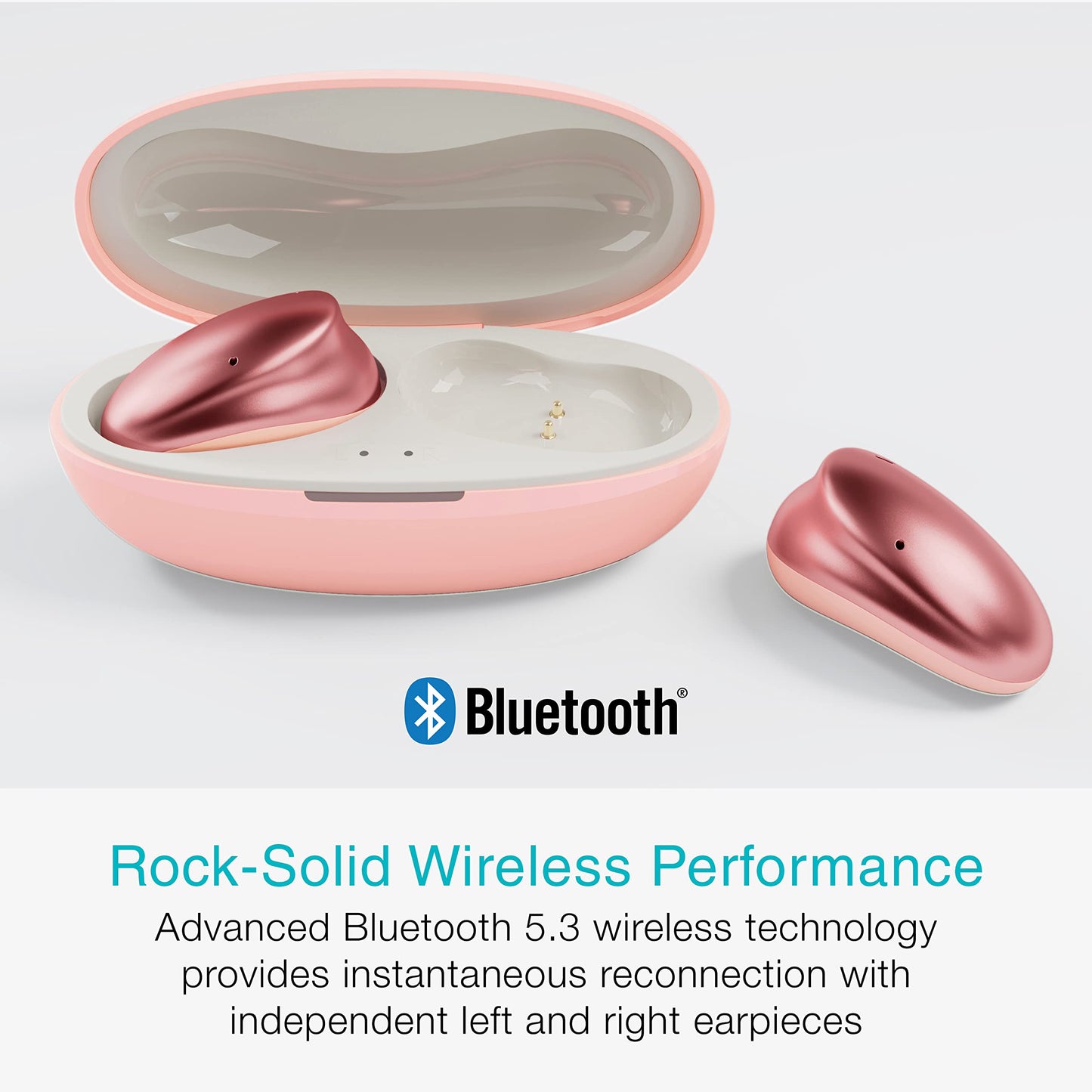 MEE audio Pebbles True Wireless Earbuds - Bluetooth 5.3 Low Profile in Ear Lightweight Headphones with Headset Microphone & Call Noise Reduction for Gym/Workouts/Sports and Gaming, Rose Gold