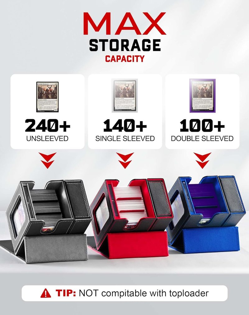 MTG Commander Deck Box - Holds 100 Double-Sleeved Cards with Dice Tray & Magnetic Card Holder | Black & Red