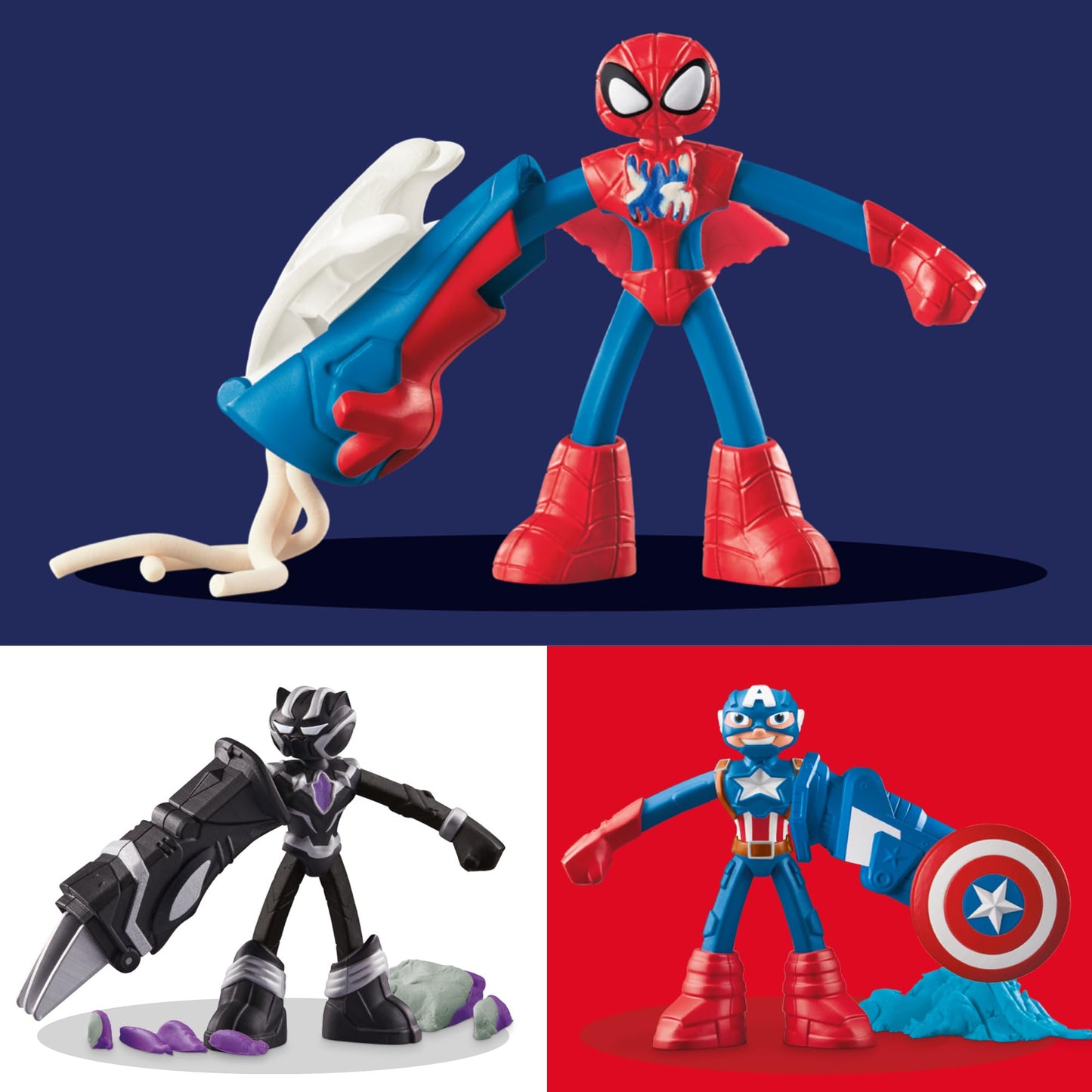 Play-Doh Marvel Hero Adventure Playset, 3 Marvel Action Figures with Wearable Tools, Black Panther, Captain America & Spider-Man Imagination Toys for Boys and Girls Ages 4 and Up