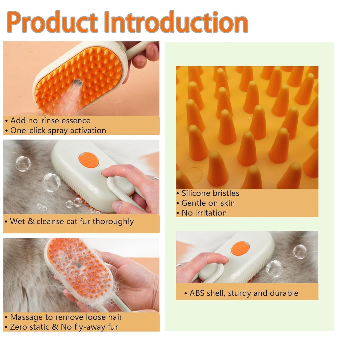 Cat Steam Brush for Shedding Dog Brush with Steam Pet Hair Cleaning Brush Comb for Spray 3 in 1 Pet Grooming for Long & Short Haired Pets – Spritz Defur Comb for cats(orange)