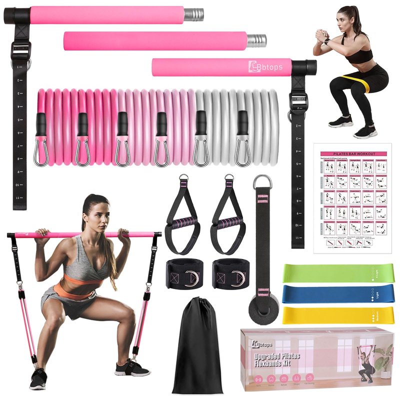 Bbtops Pilates Bar Kit with Resistance Bands,Pilates Bar with Stackable Bands Workout Equipment for Legs,Hip,Waist and Arm,Exercise Fitness Equipment for Women & Men Home Gym Yoga Pilates