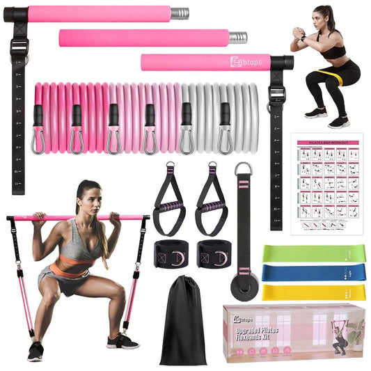 Bbtops Pilates Bar Kit with Resistance Bands,Pilates Bar with Stackable Bands Workout Equipment for Legs,Hip,Waist and Arm,Exercise Fitness Equipment for Women & Men Home Gym Yoga Pilates