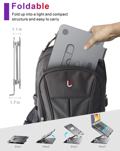 brocoon Adjustable MacBook Stand for Desk, Ergonomic Aluminum Laptop Riser with Heat-Vent, Compatible for 10-17" Laptops