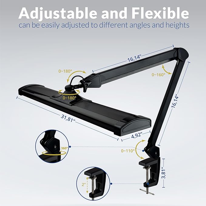 Ultra Bright 4500 Lumens Powerful Professional Eye Care LED Desk Lamp - Brightness Adjustable, Modern Task Light for Home, Beauty, Crafting, Office, Workbench (Daylight, Dimming, Black)