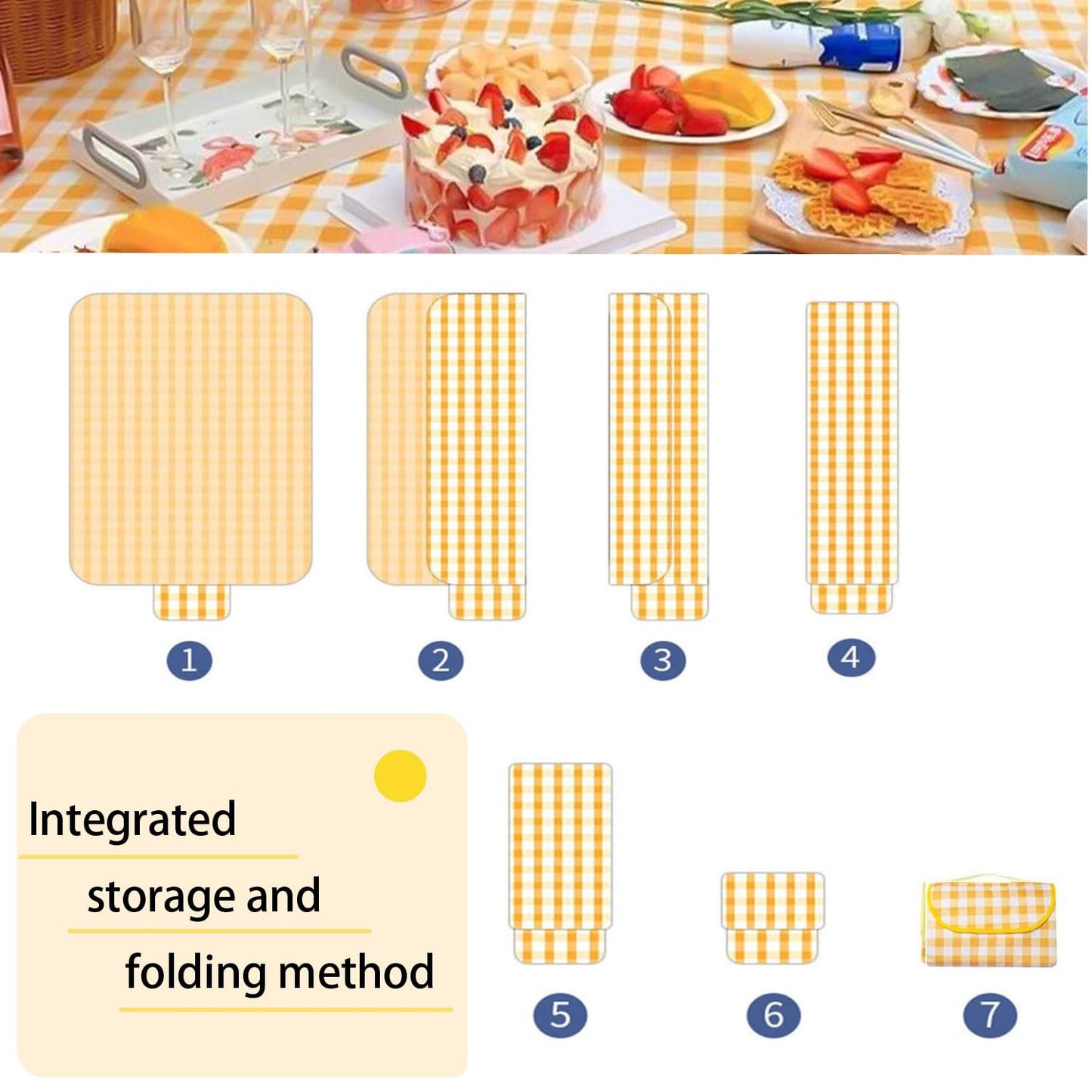 EIYNIY Large Picnic Blanket Waterproof and Sand Proof -59x39 inch Large Outdoor Beach Mat, Portable Foldable Blanket, Suitable for Camping, Parks, Families, Adults, Children, and Pets (Yellow-M)