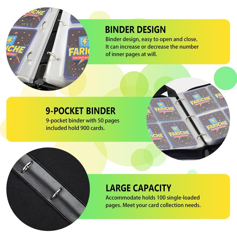 Trading Card Binder for TCG Cards, 9-Pocket Portable Card Collector Ablum Holder Book Fits 900 Cards with 50 Removable Sleeve, Waterproof BKM Card Binder Display Storage Carrying Cases for TCG-Totem