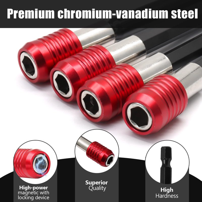 Uenhoy 4 Pcs Drill Bit Extension Set, Magnetic Drill Screwdriver Bit Holders (2-3/8", 4", 6", 12"), 1/4 Inch Hex Shank Quick Release Extension Adapter for Impact Driver Electric Screwdriver