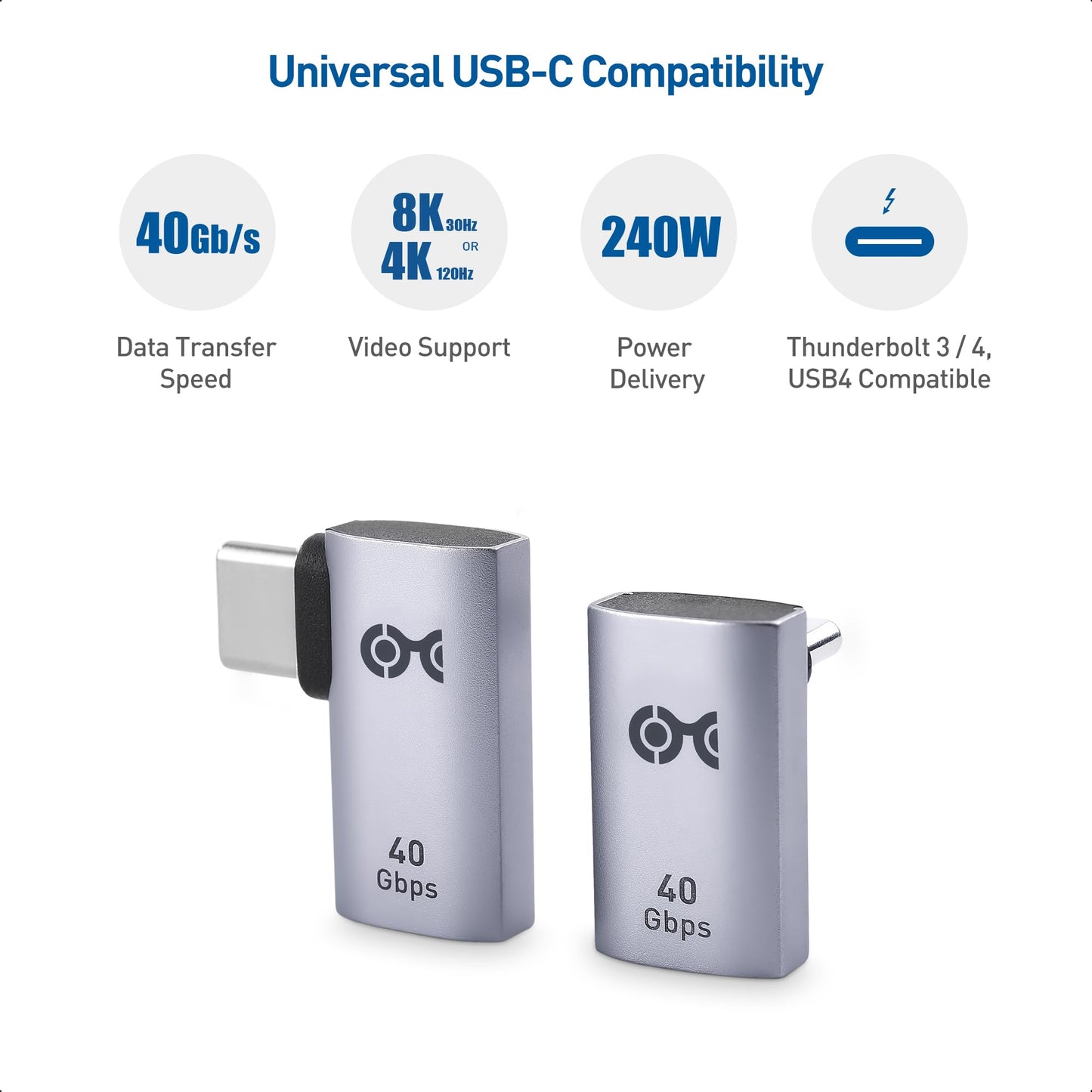 Cable Matters Combo-Pack 40Gbps Right Angle USB-C Adapter Kit, Up to [4K@240Hz Video, 240W Charging, 40Gbps Data Transfer] 90 Degree USB C Adapter, Compatible with Thunderbolt 4, iPhone 16, Steam Deck