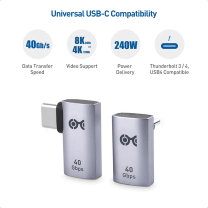 Cable Matters Combo-Pack 40Gbps Right Angle USB-C Adapter Kit, Up to [4K@240Hz Video, 240W Charging, 40Gbps Data Transfer] 90 Degree USB C Adapter, Compatible with Thunderbolt 4, iPhone 16, Steam Deck