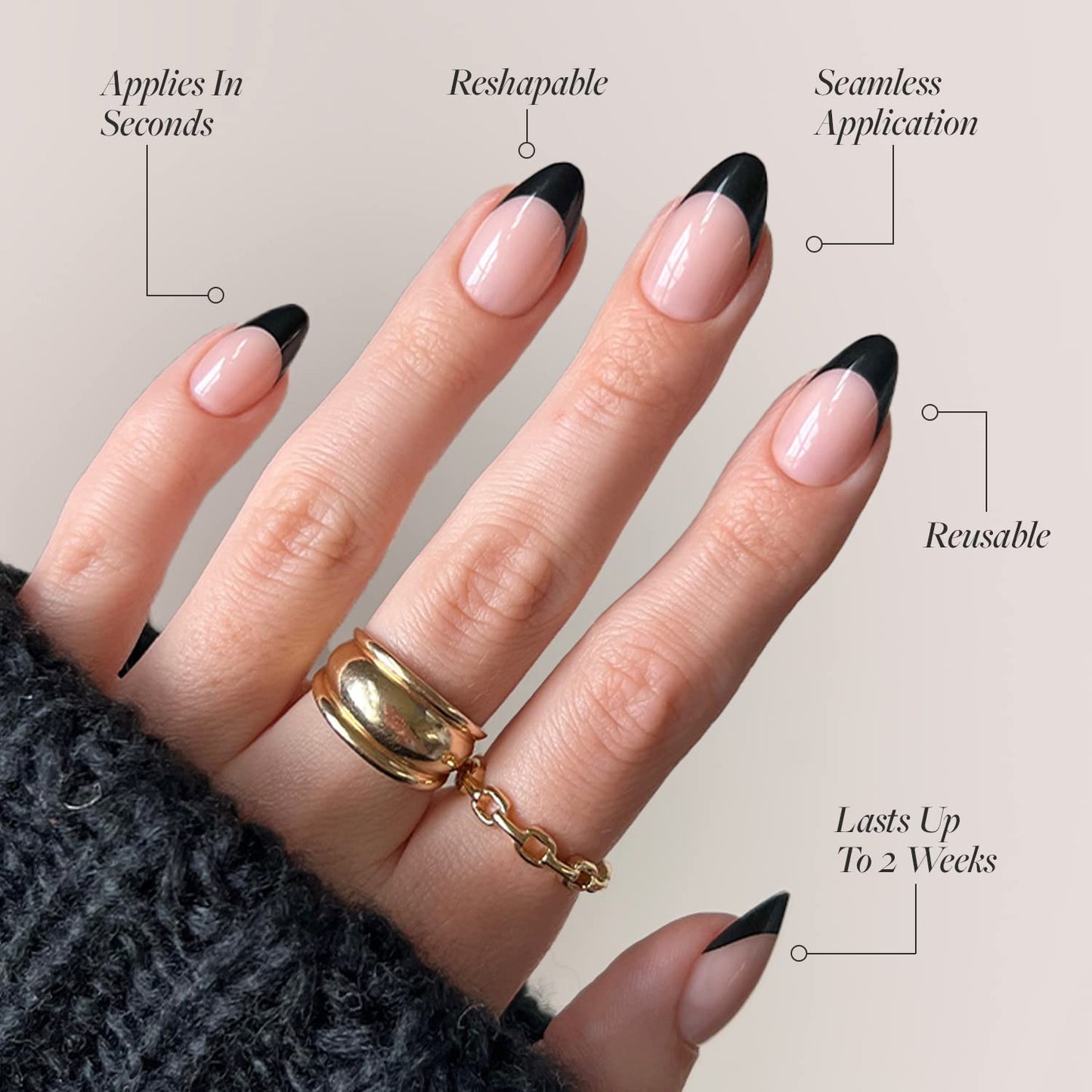 Glamnetic Press On Nails - Caviar | Semi-Transparent, Short Almond Nails, Salon Quality | 15 Sizes - 30 Nail Kit with Glue