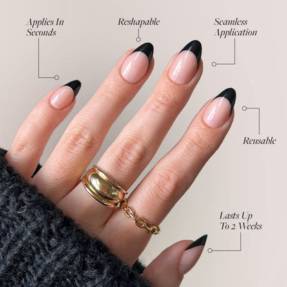 Glamnetic Press On Nails - Caviar | Semi-Transparent, Short Almond Nails, Salon Quality | 15 Sizes - 30 Nail Kit with Glue