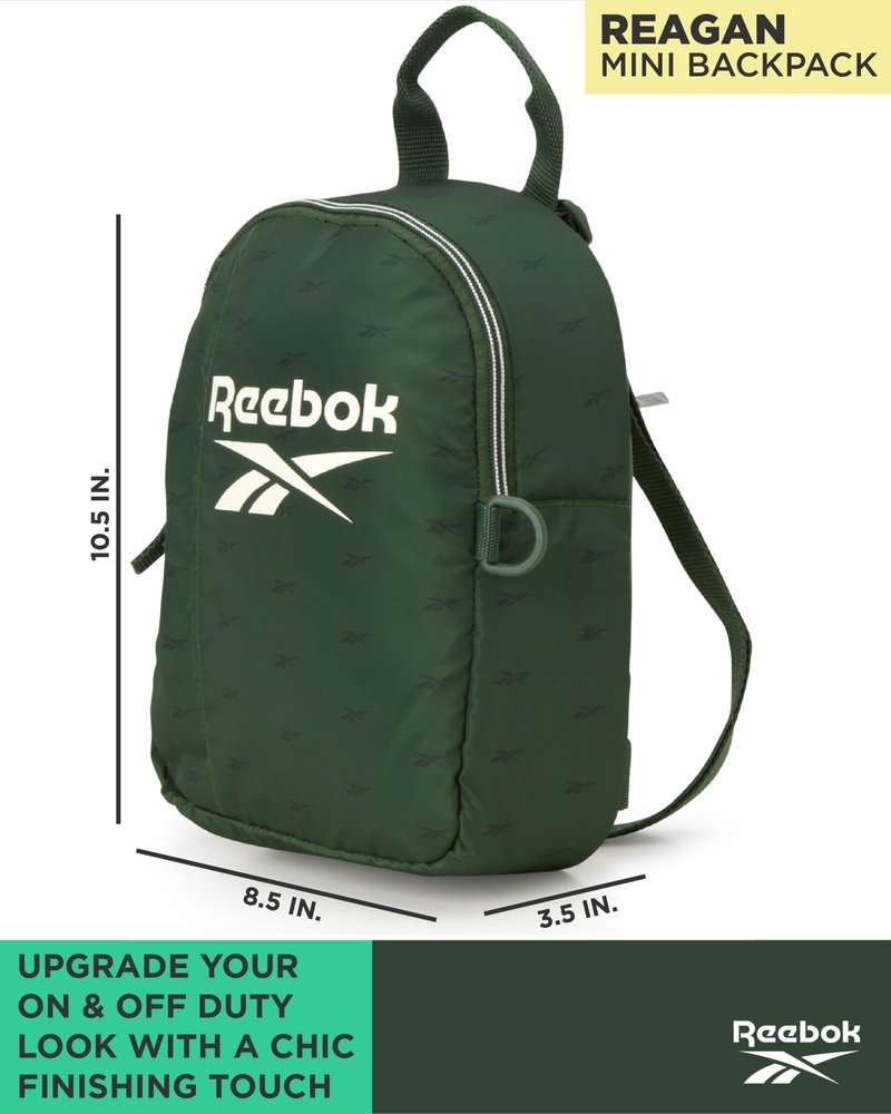 Reebok Womens Backpack - Zipper Closure Mini Lightweight Backpack Purse for Women - Everyday Bag & Travel Bag for Women, Reagan Green