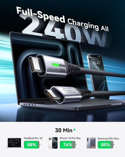 INIU 240W USB C to USB C Charger Cable, [2-Pack 2m] PD Type C Charge Cable, Super Fast Charging USB C Cable for iPhone 17 16 15 Pro Max Plus, MacBook iPad Air, Samsung S25 S24 Ultra, Steam Deck etc.