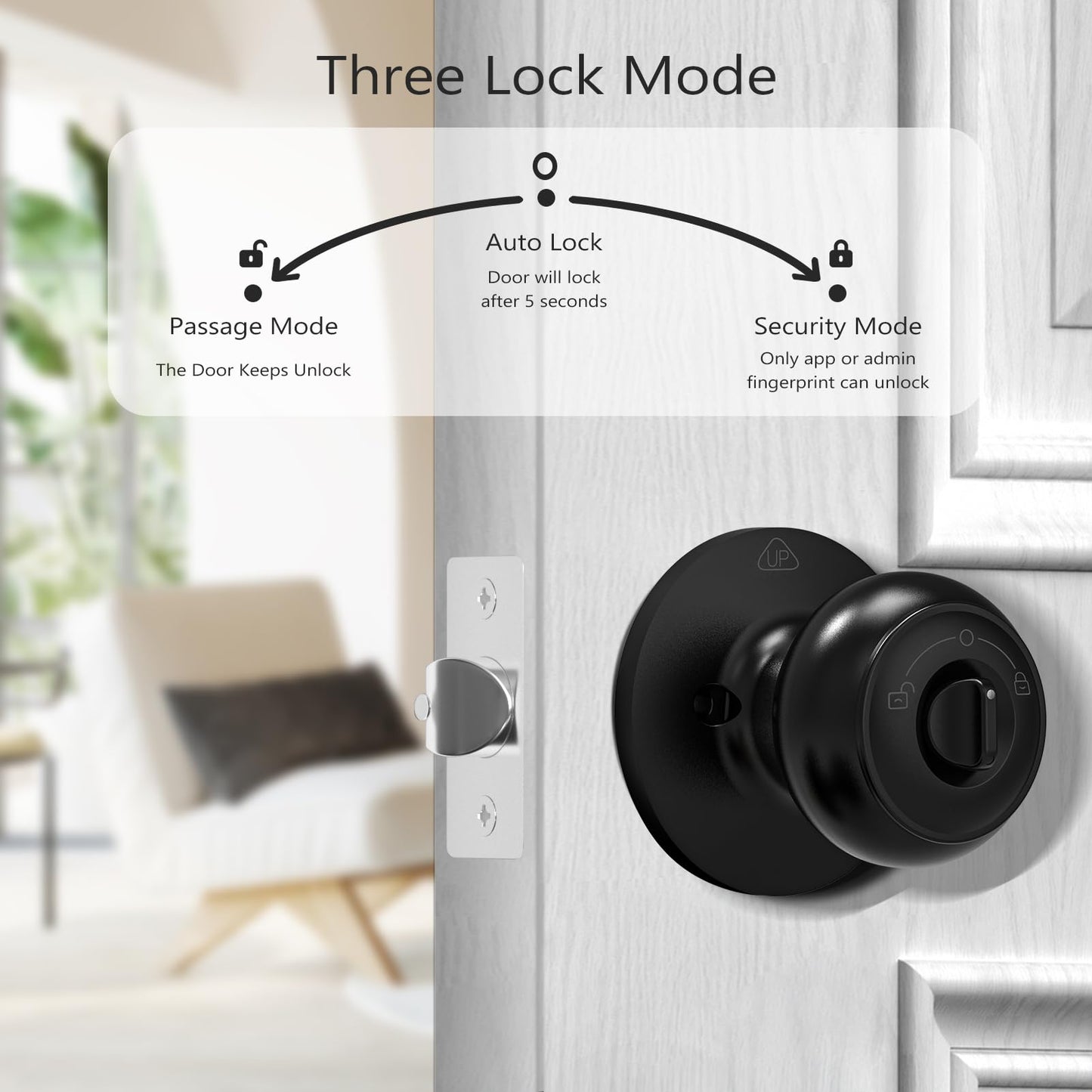 GeekTale Fingerprint Door Lock for Bedrooms, Fingerprint Door Knob with Lock, Smart Door Lock, App Control, Back-up Keys, Thumbprint Door Knob for Bedrooms, Office, Apartment