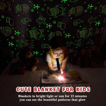 inhand Christmas Blanket,Glow in The Dark Blanket for Kids/Girls/Boys/Toddler Soft Flannel Red Santa Claus Gingerbread Candy Canes Christmas Throw Blankets for Age 3 4 5 6 7 8 9 10 11 12 13 Year Old