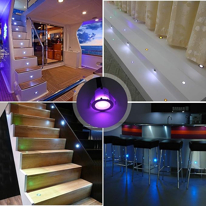LED Recessed Deck Light Kits with Protecting Shell,LED Outdoor Landscape Lighting IP67 Waterproof, DC 12V Low Voltage for Garden,Yard,Stair,Patio,Floor,Kitchen Decoration In Ground (10pcs,RGB)