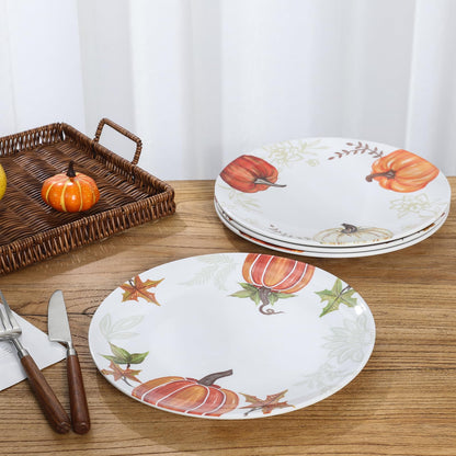 Webbylee 10 Inch Fall Pumpkin Plates for Thanksgiving, Set of 4 Durable Melamine Dinner Plates, Heavy Duty Dishwasher Safe & Shatter-Resistant Autumn Tableware for Holiday Parties