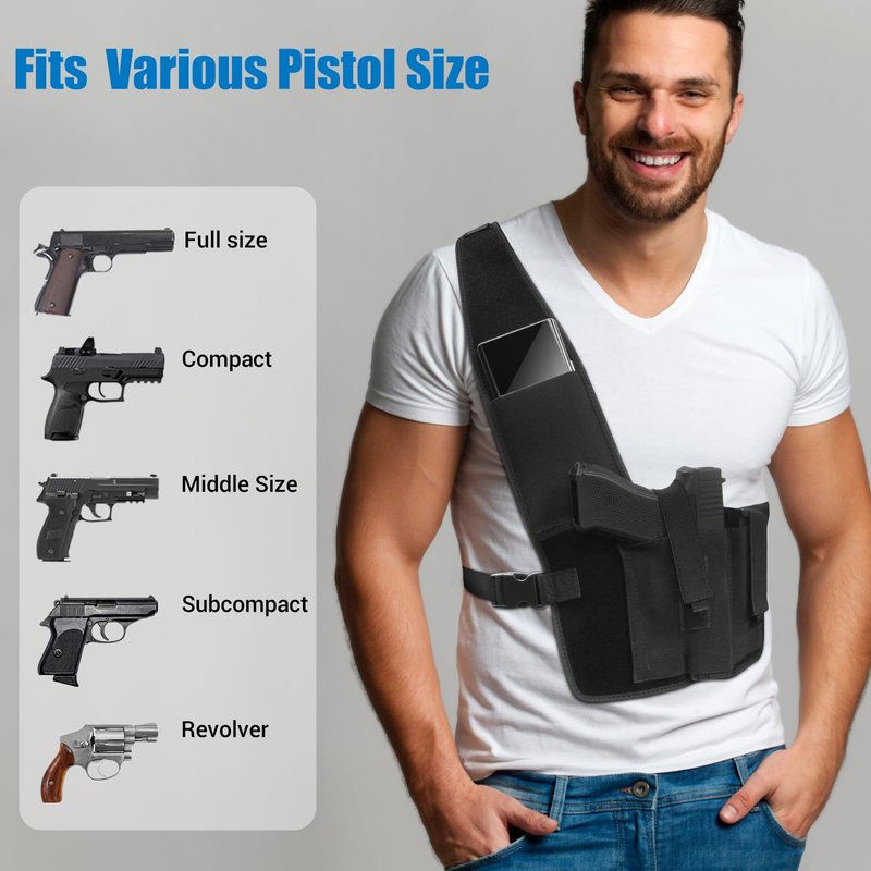 RUIZIH Gun Holster for Men Women Concealed Carry, Universal Shoulder Holster, Adjustable Chest Holsters for Pistols, Fits 1911, Glock 17/19/23, Beretta 92FS, S&Sauer P320/P220, Right Hand