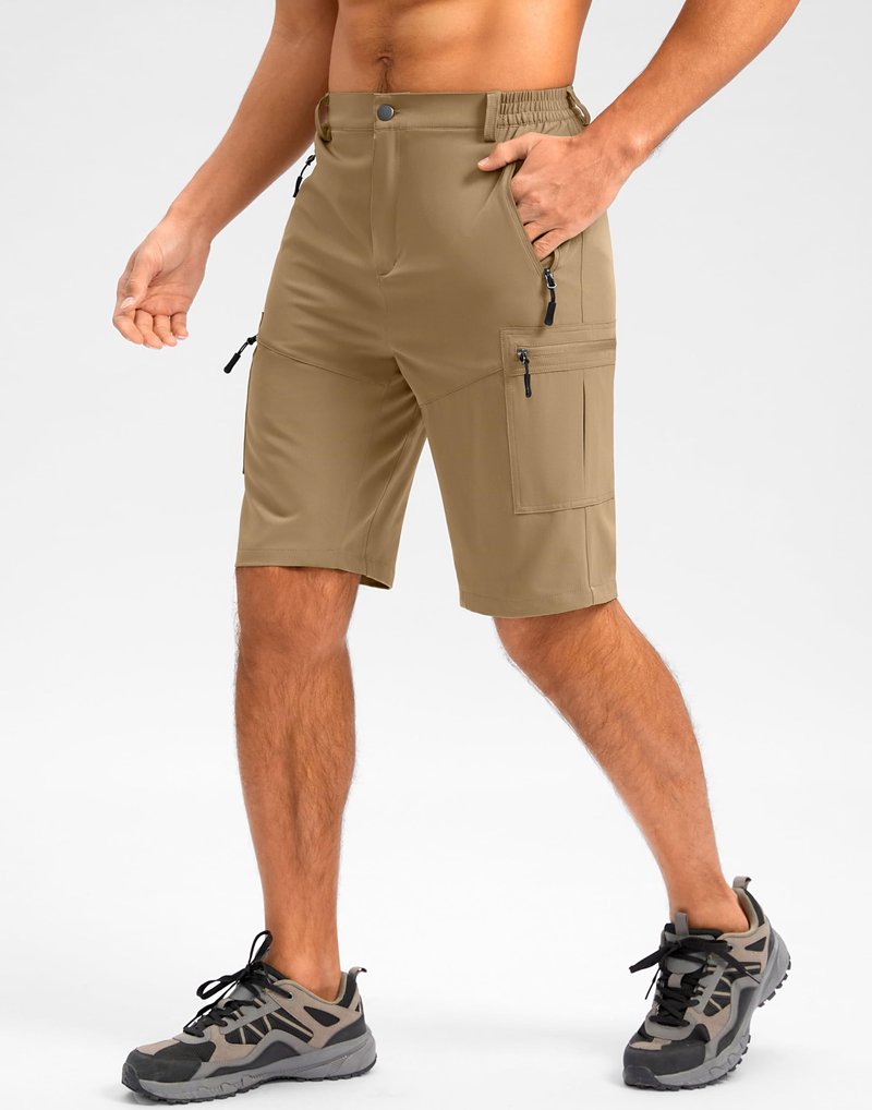 Pudolla Men's Hiking Shorts 11" Lightweight Cargo Work Shorts for Men Summer Travel Golf Casual Outdoor with 5 Pockets(Dark Khaki Large)