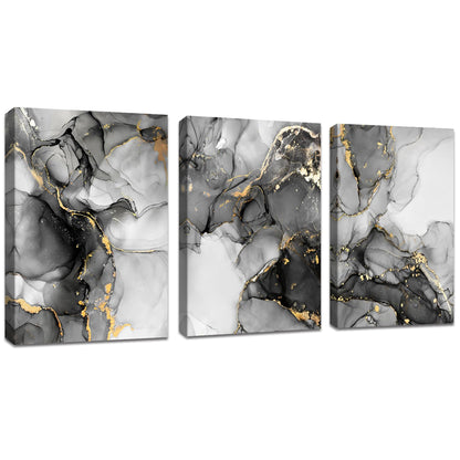 FajerminArt 3 Panels Framed Canvas Wall Art Marble Gray Gold White Pictures Printing Painting Poster Canvas Prints Wall Decor for Bedroom Living Room Bathroom Office Ready to Hang 40x60cmx3Pcs