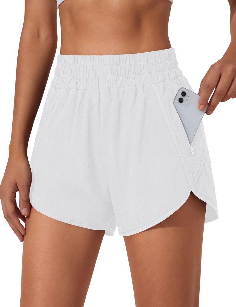 BMJL Women's Running Shorts Elastic High Waisted with Pockets, 2.5" Sporty Workout Quick Dry Athletic Shorts(S,White)