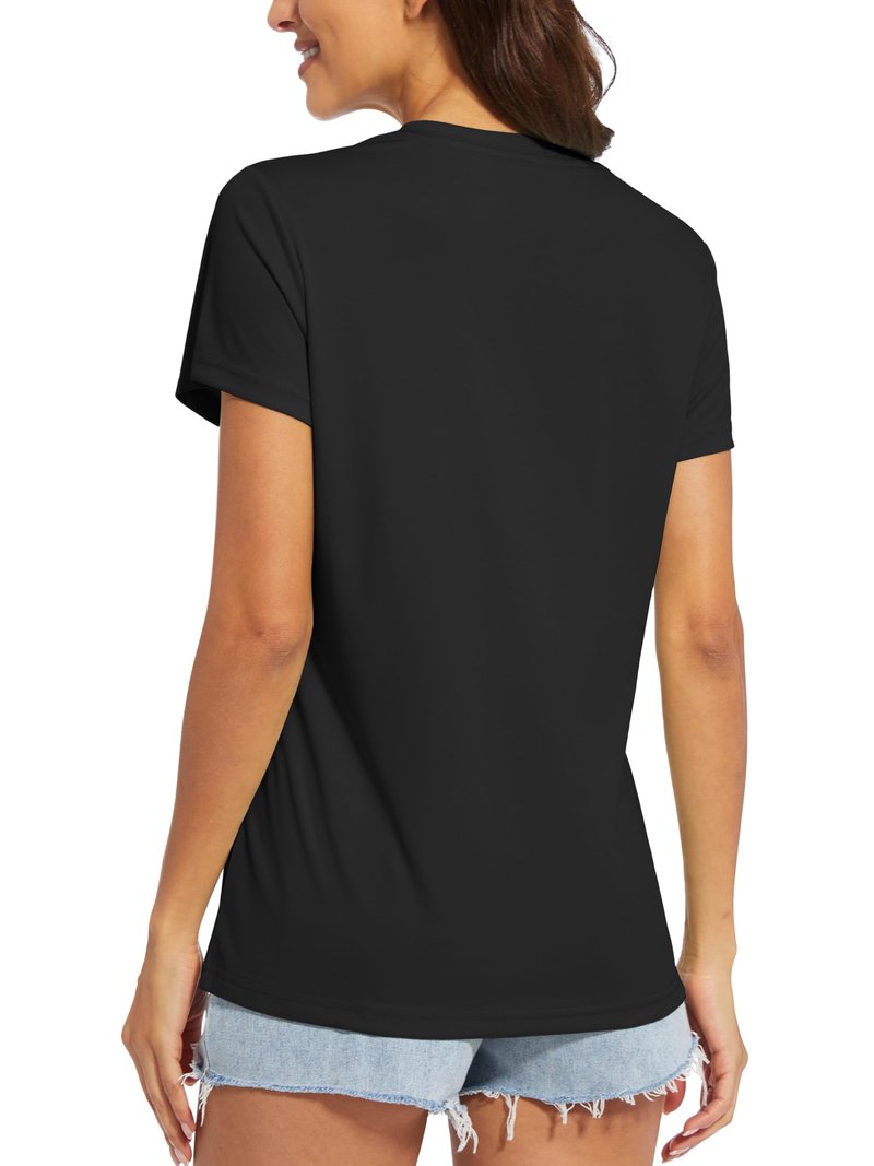 MAGCOMSEN Shirts for Women V Neck Workout Tops Running Dry Fit Sun Protection Shirt UPF 50 Cooling Exercise Top Black L