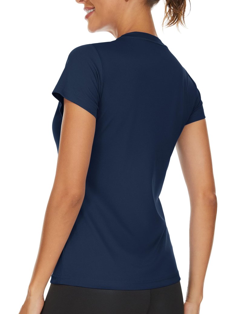 TACVASEN Women's Short Sleeve Workout Top Quick Dry Breathable V Neck Athletic Tee Shirt Dry Fit Gym Sports Activewear Navy L