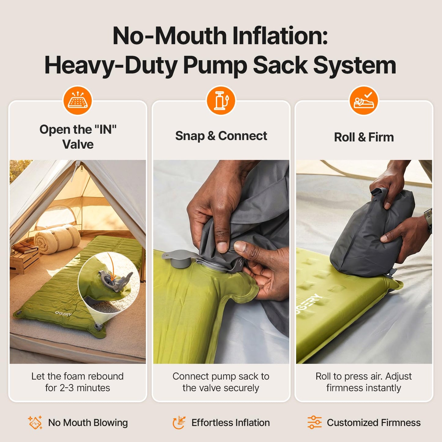 OGERY Sleeping Pad for Camping, High-Density Foam Camping Mattress, 1.6-Inch Thick Insulated Sleeping Mat for Tent Floor, SUV Car Bed, Camping Cot, Packable Travel Bed with Pump Sack