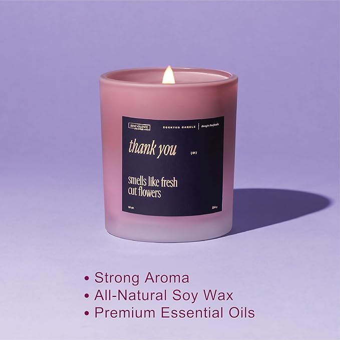 Benevolence LA Thank You Scented Candles | 10 oz, 40-50 Hour Burn, Thank You Gifts for Women, Men Coworkers | Appreciation Gifts for Best Friend | Spring Candles - Smells Like Fresh Cut Flowers