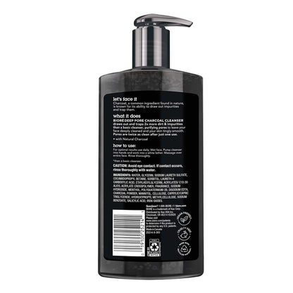 Biore Deep Pore Charcoal Face Wash, Daily Facial Cleanser for Dirt & Makeup Removal, for Oily Skin, 6.77 Oz