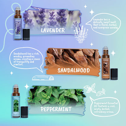 Essential Oils Roll On Gift Set, Natural Aromatherapy Oil Roller for Body, Skin, Massage - Lavender, Peppermint, Frankincense & Myrrh, Eucalyptus, Vanilla, Sandalwood, Gift for Women
