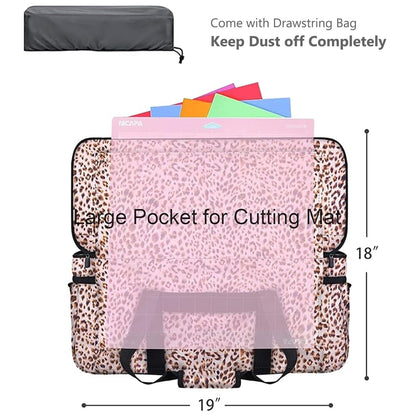 IMAGINING Carrying Case for Cricut Maker, Double-Layer Bag Machine with Cover and Cutting Mat Pocket Compatible Explore Air, Organization Storage Bags, Accessories, Leopard