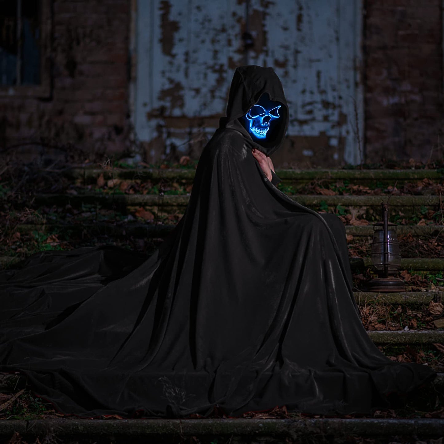 Double Couple Halloween Costumes for Adults with Scary Light up Mask Cosplay Cape Costumes Cloak with Hood for Women Men